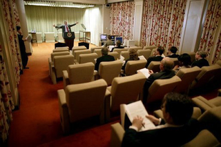 Illustration for article titled White House Home Theater Reveals Laura Bush's Bordello Tastes